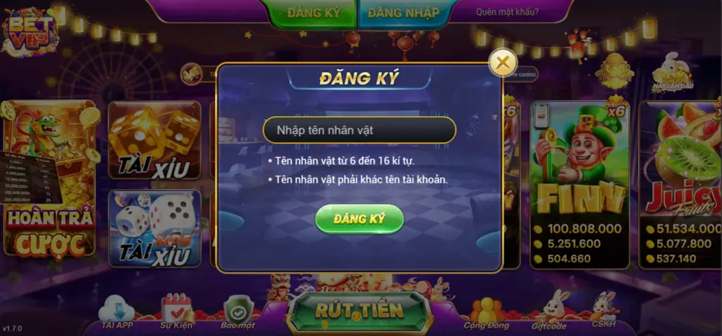 Tạo tên nhân vật Betvip