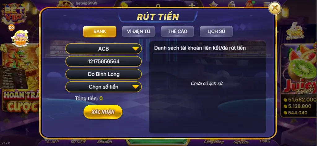 Rút Tiền Qua Ngân Hàng Tại Betvip