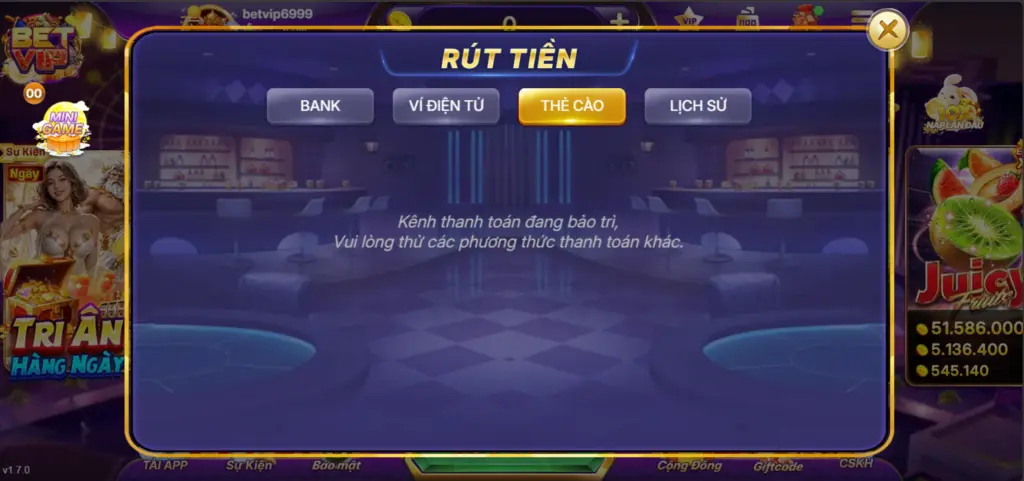 Rút Tiền Qua Thẻ Cào Tại Betvip